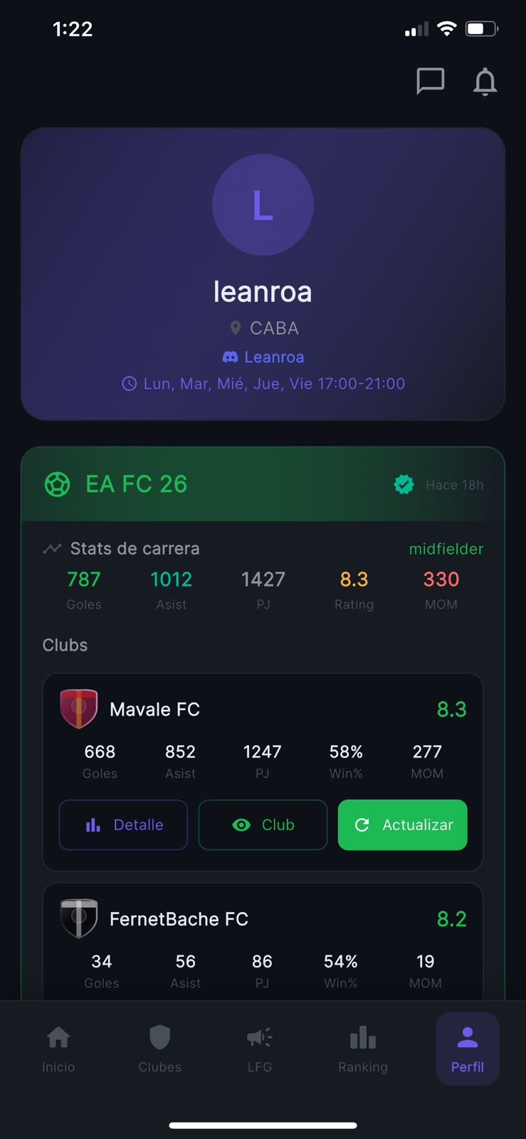 Perfil de jugador en Rankeado