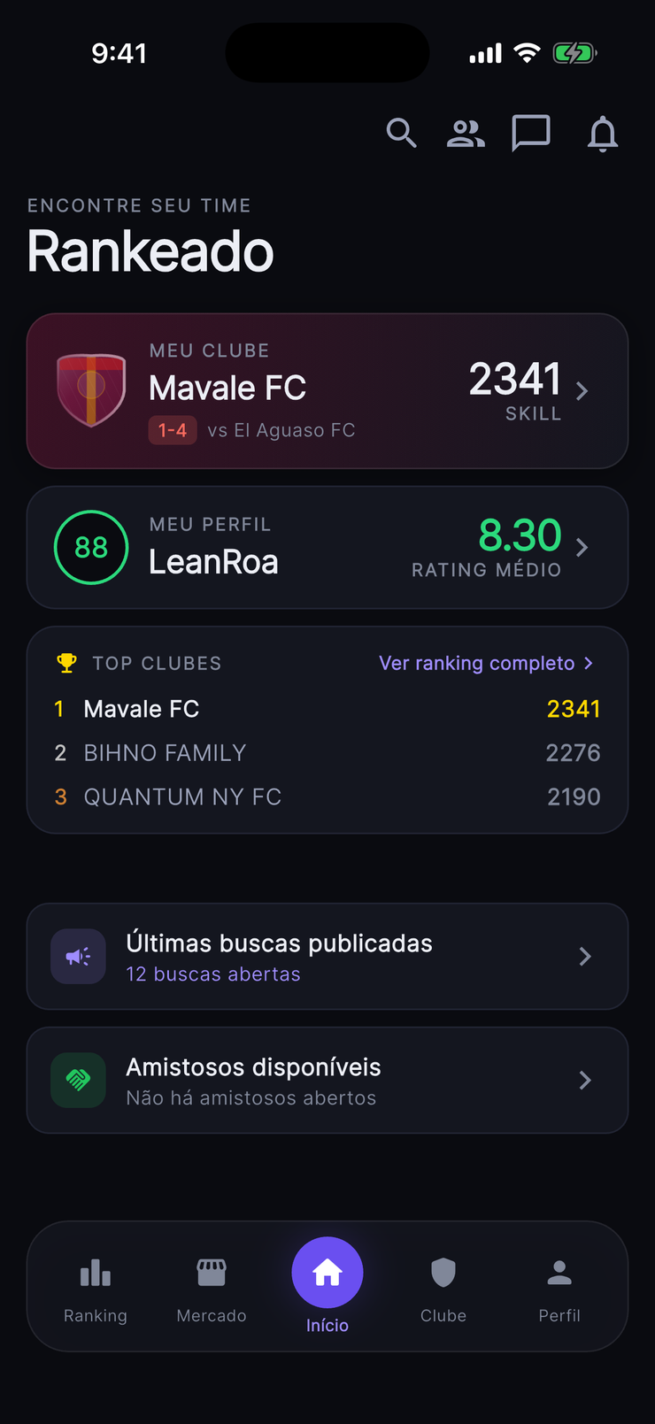 Pantalla de inicio de Rankeado